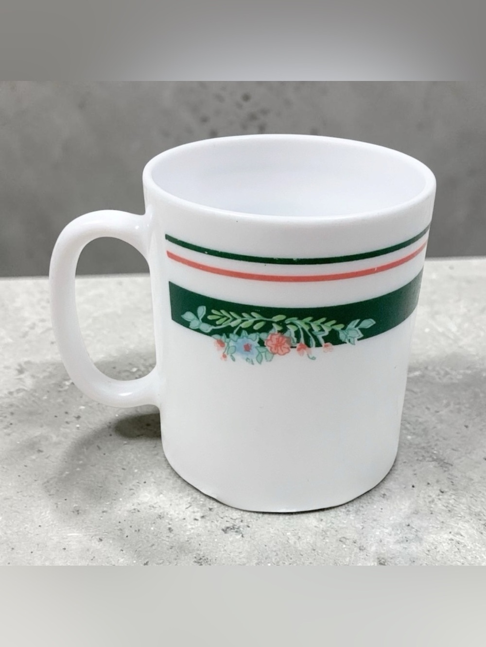 Vintage Arcopal France Misty Meadow Floral Milk Glass Cup Mug Cottagecore